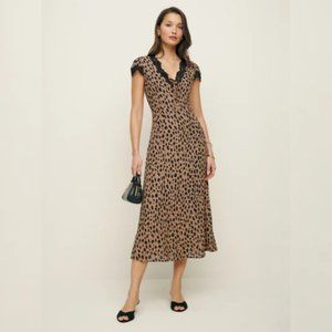 NWOT Reformation Tiffie Dress in Bobcat Black Brown Lace Cap Sleeves